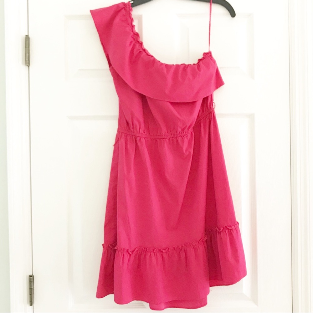 BCBG fuchsia pink one shoulder dress